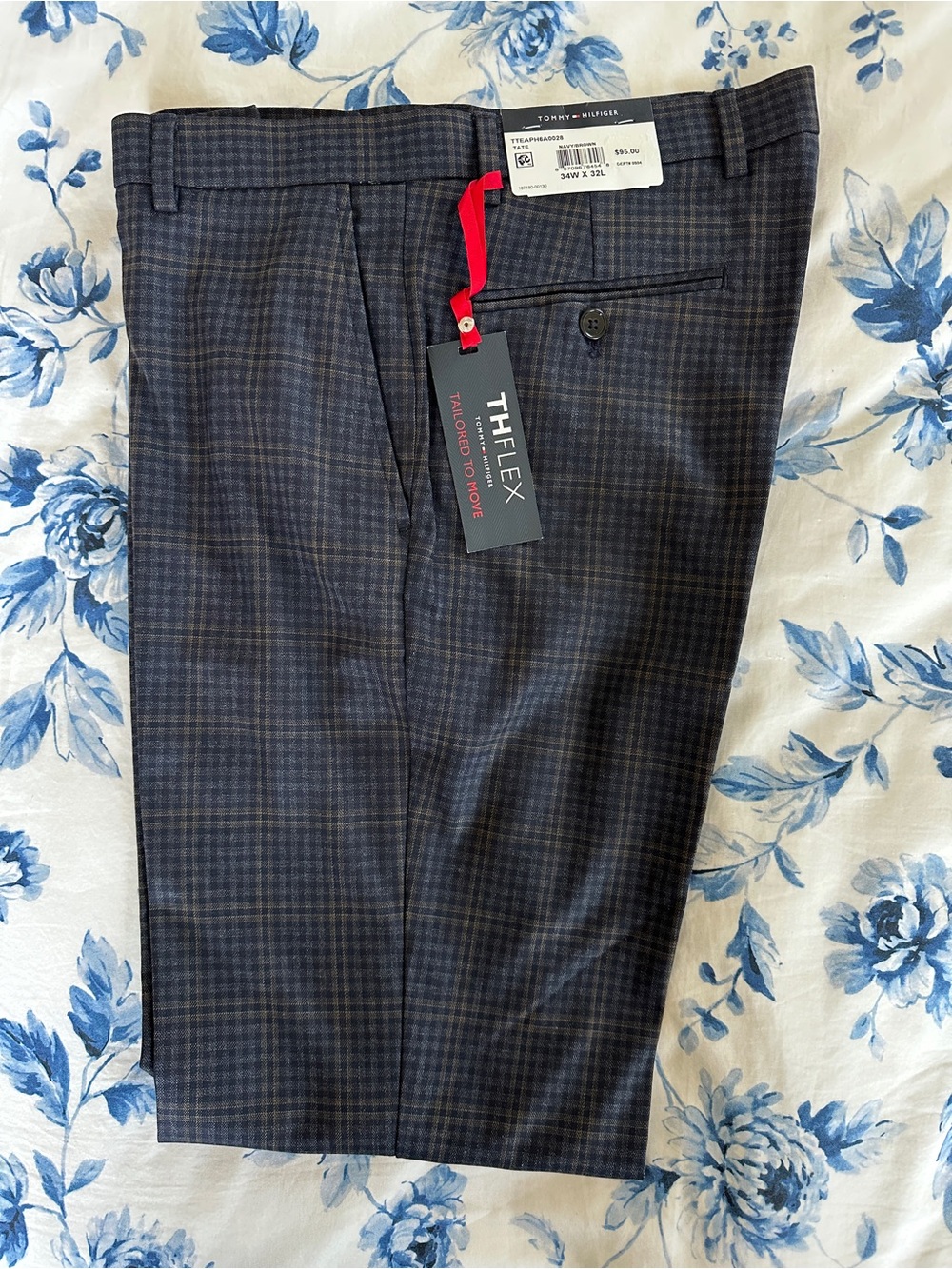 Tommy Hilfiger The Flex Plaid Dress Pants - Navy/Brown Size 34x32